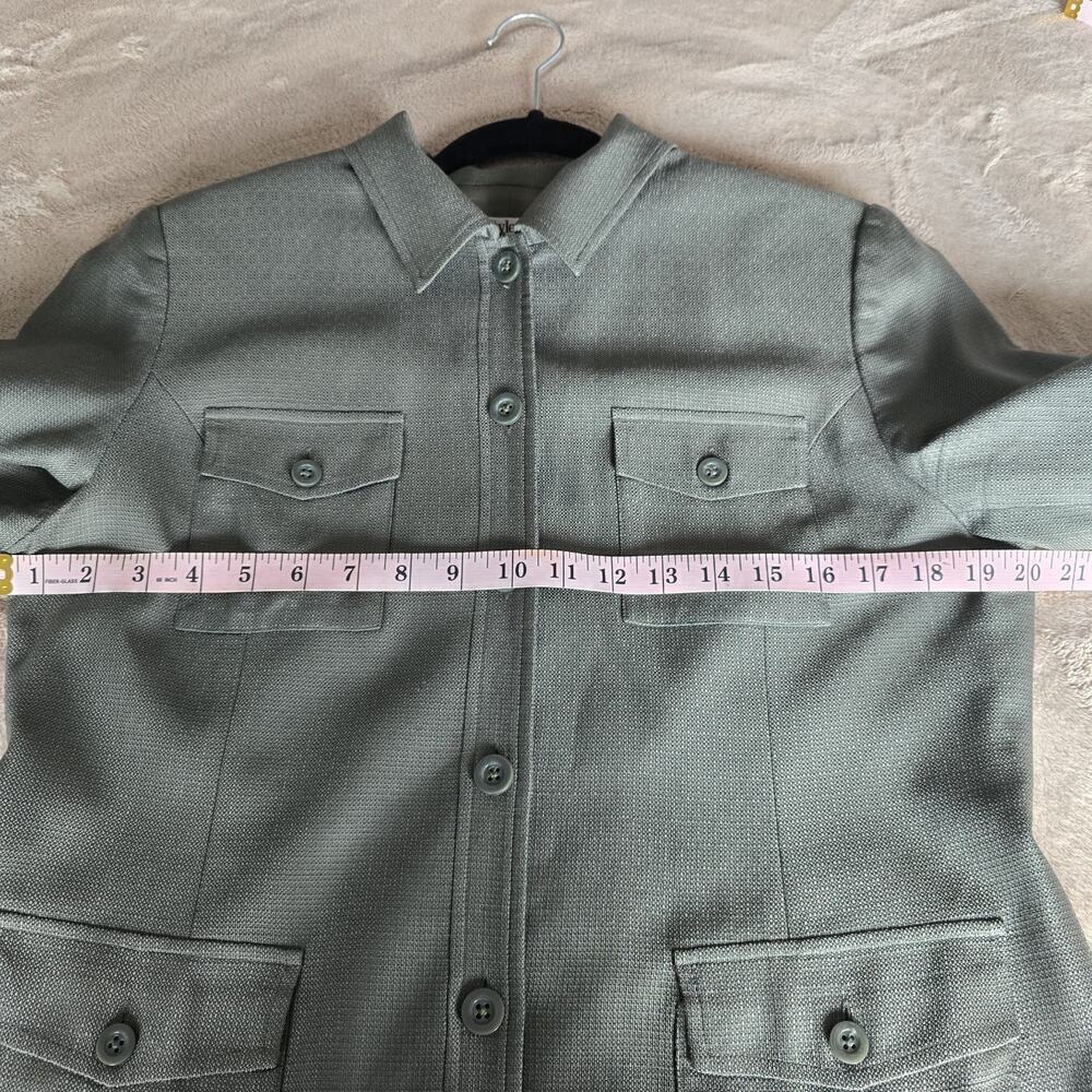 Women's Vintage100% Silk Blazer Army Green Size 12P Pockets Preppy Collared - Picture 8 of 13